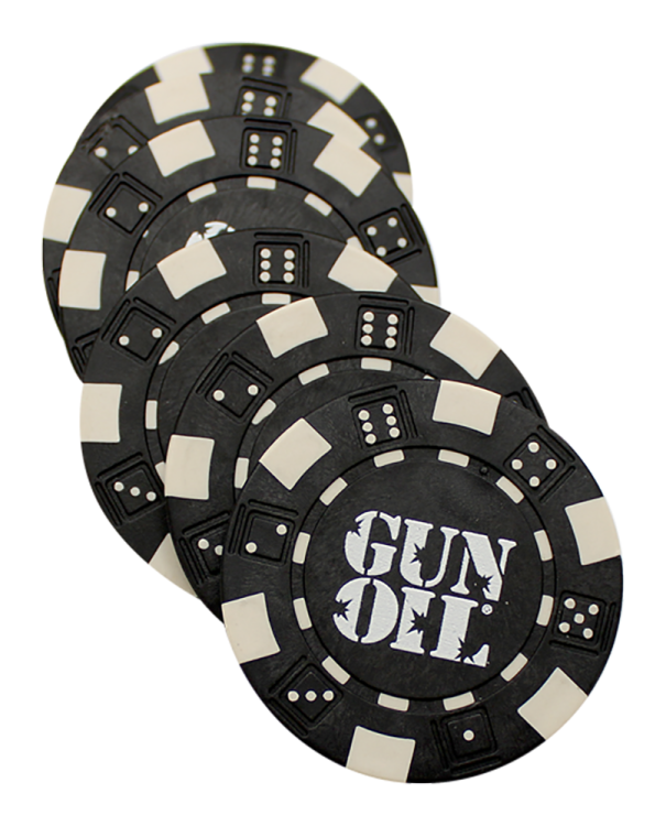 gun oil casino chip black white