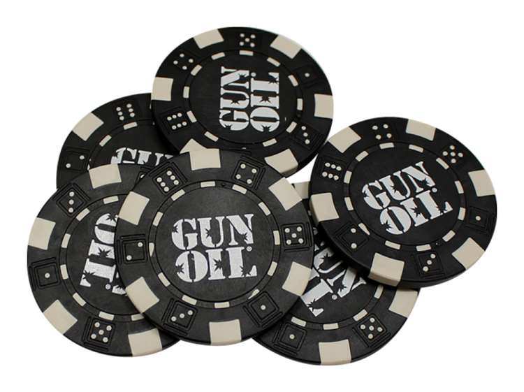 gun oil casino chip black white