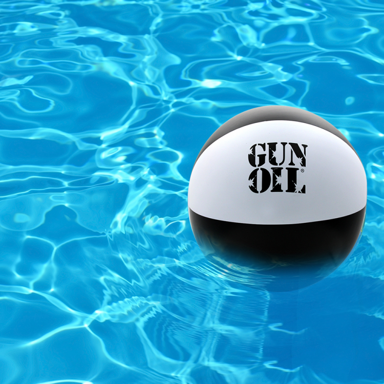 gun oil beach ball black white