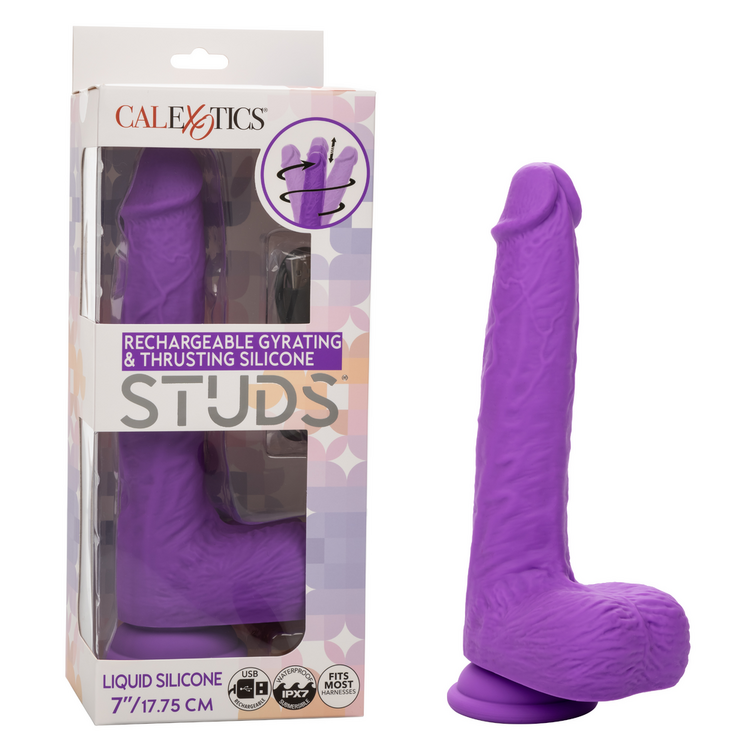 rechargeable gyrating thrusting silicone studs dildo purple