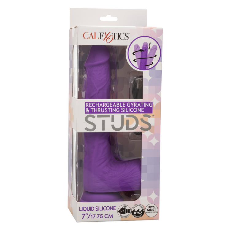 rechargeable gyrating thrusting silicone studs dildo purple