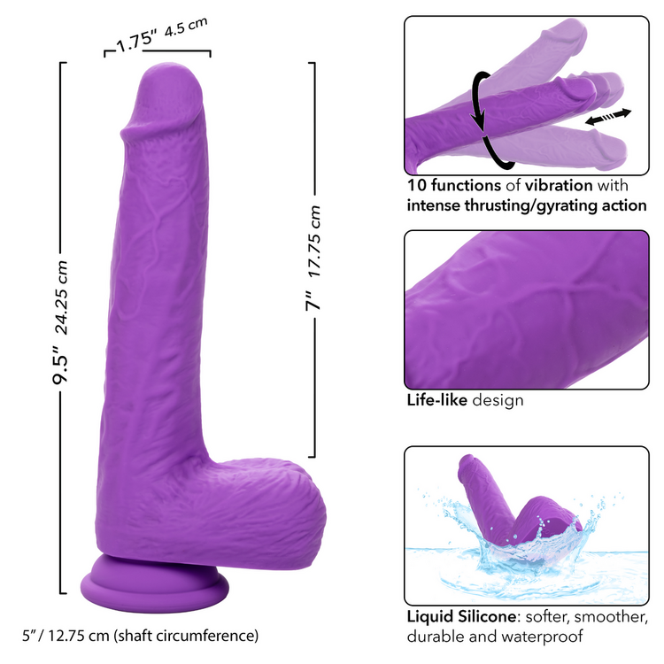 rechargeable gyrating thrusting silicone studs dildo purple