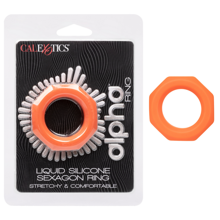 alpha liquid silicone sexagon cock ring orange