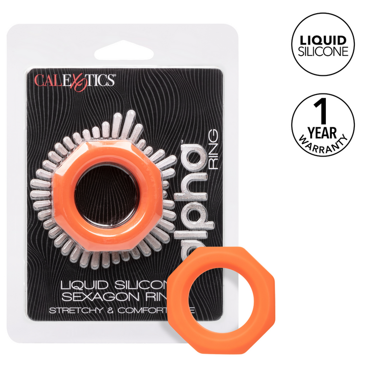 alpha liquid silicone sexagon cock ring orange
