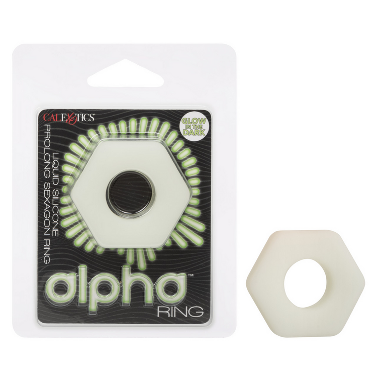 alpha liquid silicone prolong sexagon cock ring glow in the dark